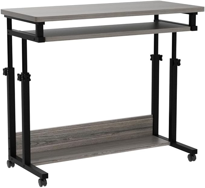Tribesigns Portable Desk for Sofa and Bed, Height Adjustable Mobile Laptop Table Small Standing Desk Rolling Computer Cart with Keyboard Tray on Wheels for Home Office (Grey) - LeafyLoom