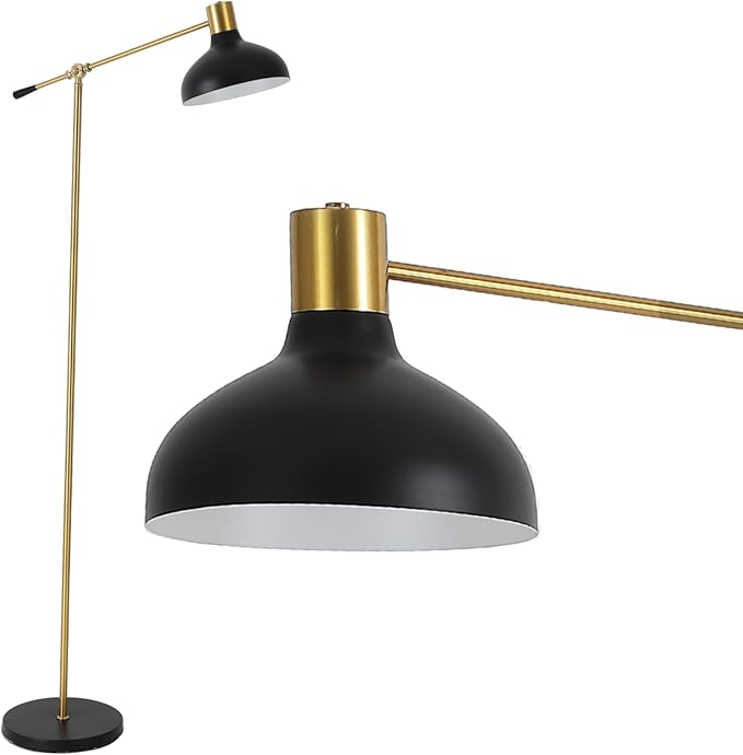 Industrial Floor Lamp, Gold Floor Lamp for Living Rooms & Offices – Charming Farmhouse Floor Lamp, Adjustable Head Standing Lamp for Bedroom Reading, Stunning Living Room Decor - LeafyLoom