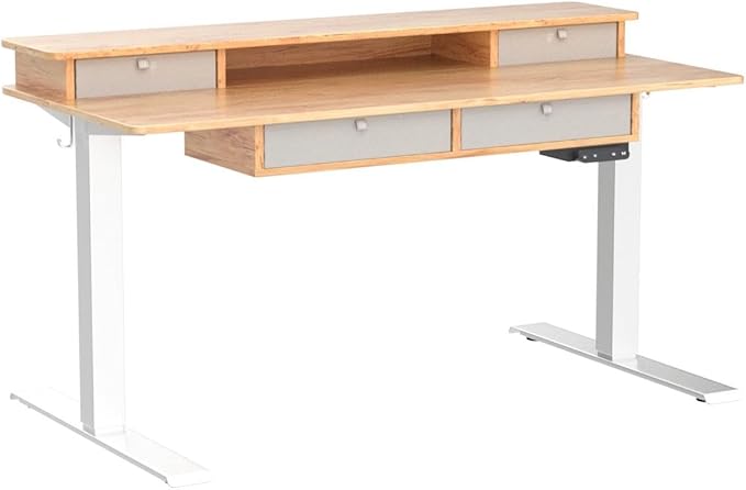 FEZIBO Sturdy Height Adjustable Electric Standing Desk with Drawers, 55 x 24 Inch Stand Up Table with Large Storage Shelf, Sit Stand Desk, Light Rustic Brown Top - LeafyLoom