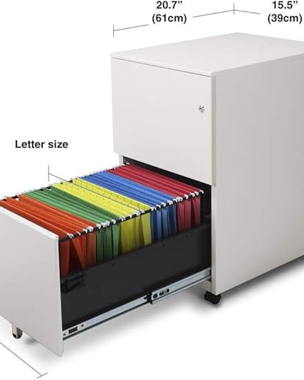 Aurora Modern Soho Design 2-Drawer Metal Mobile File Cabinet with Lock Key/Fully Assembled, White - LeafyLoom