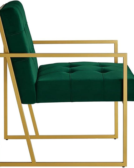 24KF Modern Jade Velvet Button Tufted Accent Chair with Golden Metal Stand, Decorative Furniture Chairs for Living Room Bedroom -Jade - LeafyLoom