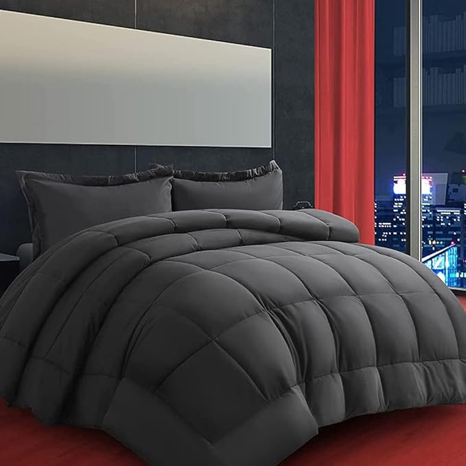 AMGUI Grey 1-Queen Comforter Set with 2 Pillow Shams, Down Alternative, Diamond Quilting, Machine Washable - LeafyLoom