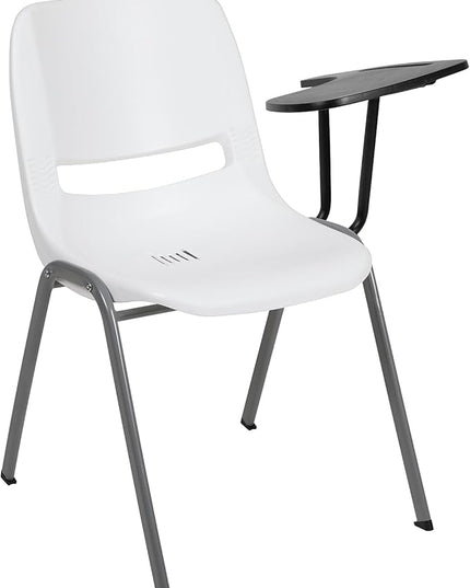 Flash Furniture White Ergonomic Shell Chair with Left Handed Flip-Up Tablet Arm - LeafyLoom