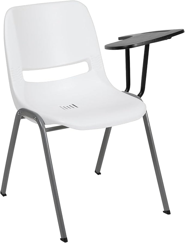 Flash Furniture White Ergonomic Shell Chair with Left Handed Flip-Up Tablet Arm - LeafyLoom