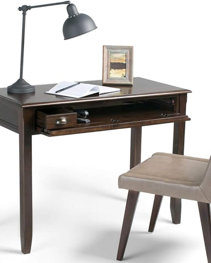 SIMPLIHOME Burlington SOLID WOOD 42 inch Wide Home Office Desk, Writing Table, Workstation, Study Table Furniture in Mahogany Brown with 1 Drawer - LeafyLoom