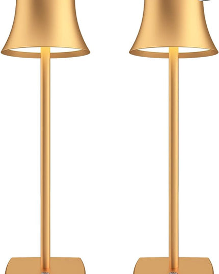 2 Pack LED Cordless Table Lamps Rechargeable,5000mAh Battery Operated Table Light,3 Color Stepless Dimming,Portable Small Desk Lamp in Aluminum for Party Patio Restaurant Indoor/Outdoor(Gold) - LeafyLoom