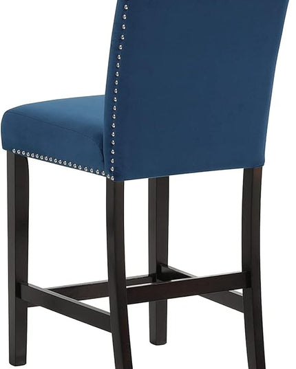 New Classic Furniture Celeste 5-Piece Faux Marble Round Counter Set with 1 Table and 4 Chairs, 42-Inch, Blue - LeafyLoom
