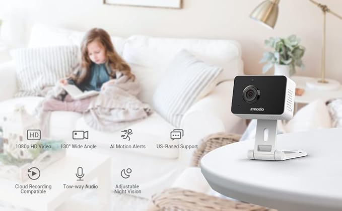 Zmodo 1080p 3pack Mini WiFi Camera, Two-Way Audio, Video Baby Monitor, Black with White, 3 Count (Pack of 1) (ZM-SH75D001-WA-3) Zmodo