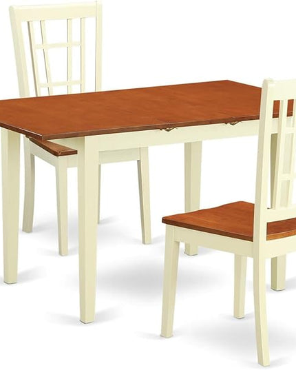 East West Furniture NONI3-WHI-W 3 Piece Dining Room Table Set Contains a Rectangle Wooden Table with Butterfly Leaf and 2 Kitchen Dining Chairs, 32x54 Inch, Buttermilk & Cherry - LeafyLoom
