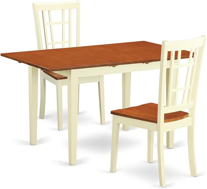 East West Furniture NONI3-WHI-W 3 Piece Dining Room Table Set Contains a Rectangle Wooden Table with Butterfly Leaf and 2 Kitchen Dining Chairs, 32x54 Inch, Buttermilk & Cherry - LeafyLoom