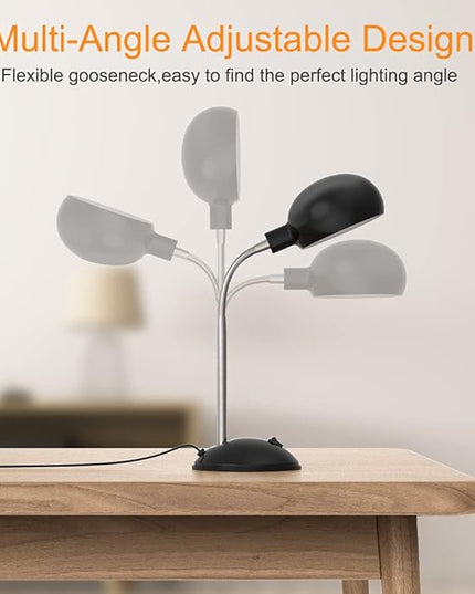 LEPOWER Metal Desk Lamp, Flexible Goose Neck Table Lamp, Eye-Caring Study Desk Lamp with E12 Lamp Base, Adjustable Desk Lamp for Living Room, Bedroom, Study Room and Home Office (Black) - LeafyLoom