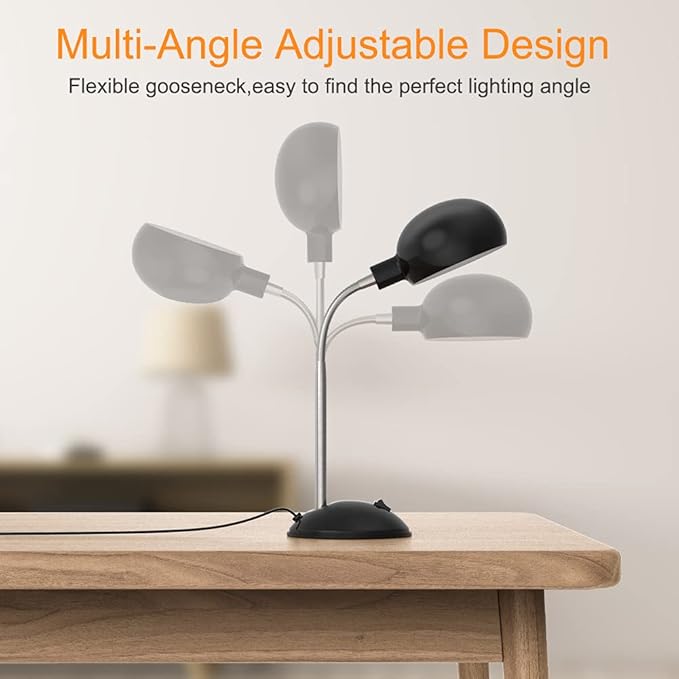 LEPOWER Metal Desk Lamp, Flexible Goose Neck Table Lamp, Eye-Caring Study Desk Lamp with E12 Lamp Base, Adjustable Desk Lamp for Living Room, Bedroom, Study Room and Home Office (Black) - LeafyLoom
