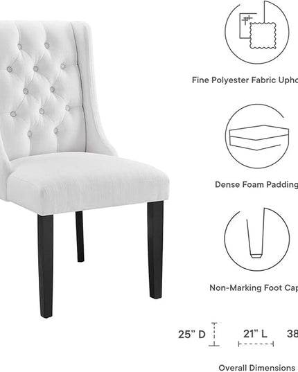 Modway Baronet Button Tufted Fabric, One Dining Chair, White - LeafyLoom
