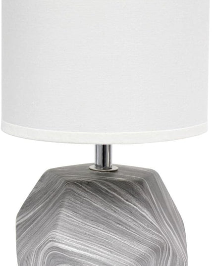 Simple Designs LT2065-MBL Round Prism Mini Table Lamp with White Fabric Shade, Gray Marble - LeafyLoom