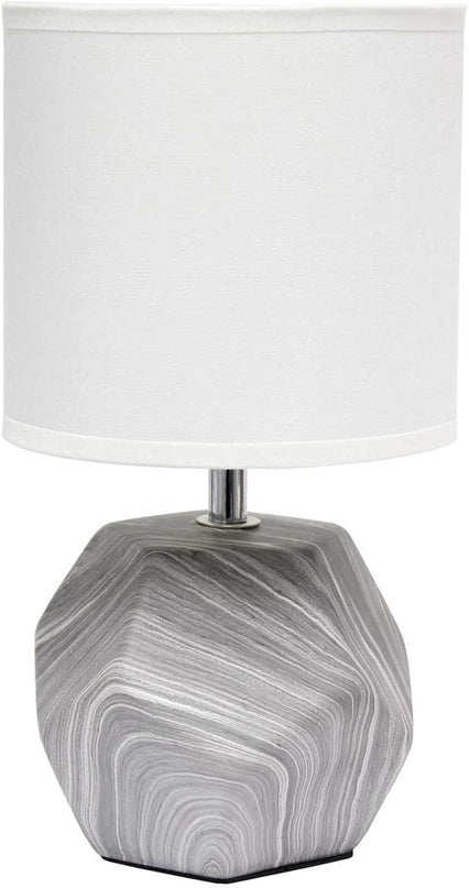Simple Designs LT2065-MBL Round Prism Mini Table Lamp with White Fabric Shade, Gray Marble - LeafyLoom