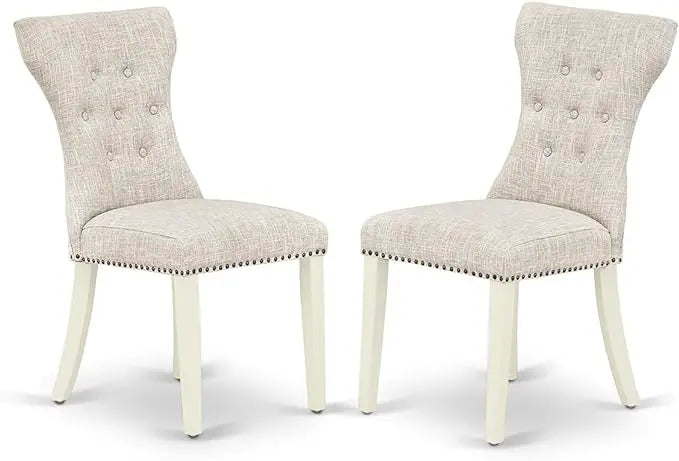 East West Furniture Dublin 5 Piece Set for 4 Includes a Round Kitchen Table with Dropleaf and 4 Doeskin Linen Fabric Parson Dining Room Chairs, 42x42 Inch, DLGA5-WHI-35 - LeafyLoom