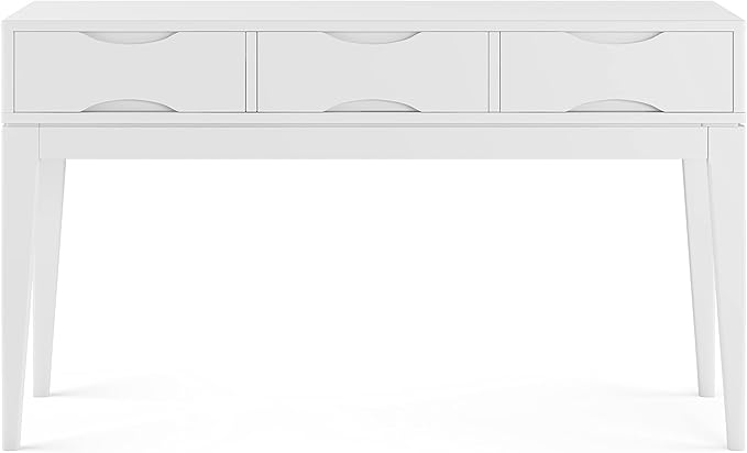 SIMPLIHOME Harper SOLID HARDWOOD 54 Inch Wide Mid Century Modern Console Sofa Table in White, For the Living Room, Entryway and Bedroom - LeafyLoom