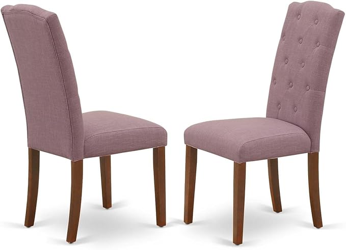 East West Furniture DLCE5-MAH-10 Dublin 5 Piece Room Set Includes a Round Kitchen Table with Dropleaf and 4 Dahlia Linen Fabric Parson Dining Chairs, 42x42 Inch, Mahogany - LeafyLoom