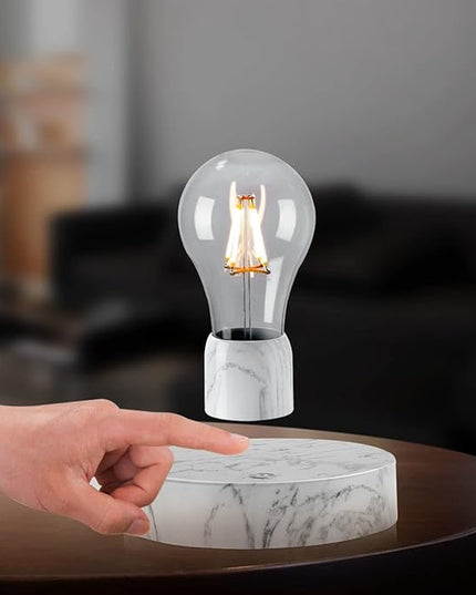 Magnetic Levitating Light Bulb Lamp, 360 Degree Rotating Floating Bulb Desk Lamp, Magnetic Levitation Bulb Night Lights, Cool Gifts, Room Office Decorative Lamp (White) - LeafyLoom