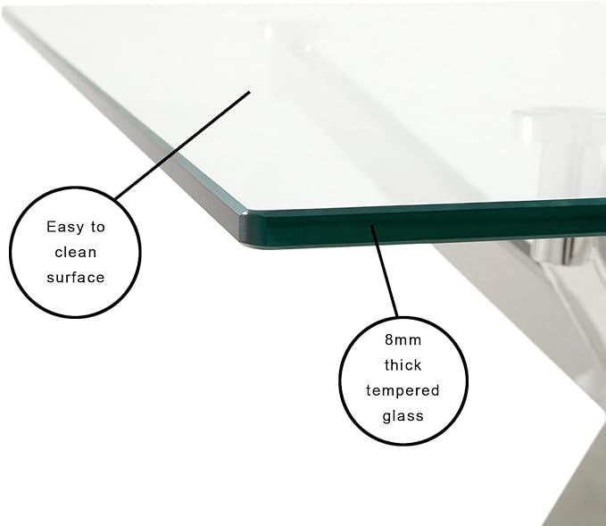 Uptown Club Glass Dining Table with Versatile Rectangular Designs, Tempered Surfaces, and Sturdy Bases for Modern Homes, Seats 4 to 8 People, Elegant Statement Piece, 36" x 63", Silver - LeafyLoom