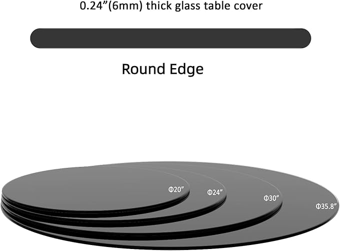24 Inch Round Tempered Glass Table Top, Black - LeafyLoom