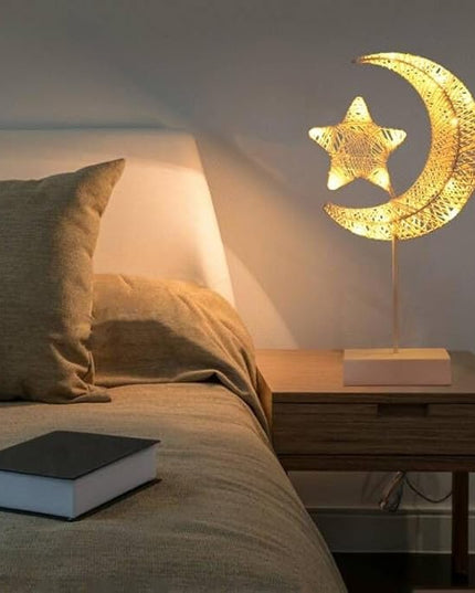 Upgraded Table Lamp for Ramadan Decorations, Battery Operated Warm White Bright LED Star Moon Shape Desk Lamp,Christmas Wedding Party Ramadan Eid Decoration for Home Romantic Table Lamp - LeafyLoom