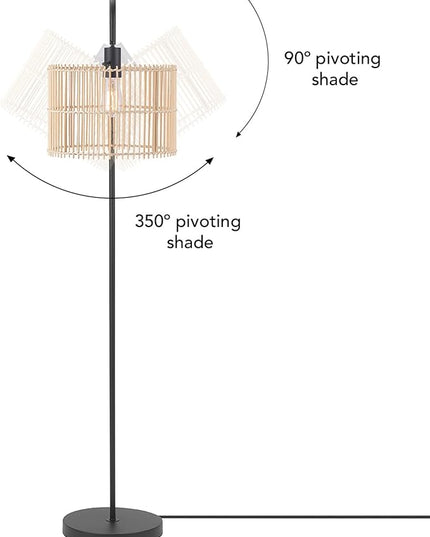 Globe Electric Barden 58" Floor Lamp, Matte Black, Bamboo Shade, On/Off Rotary Switch on Socket - LeafyLoom