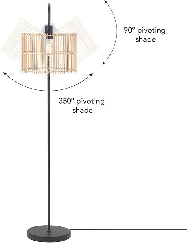 Globe Electric Barden 58" Floor Lamp, Matte Black, Bamboo Shade, On/Off Rotary Switch on Socket - LeafyLoom