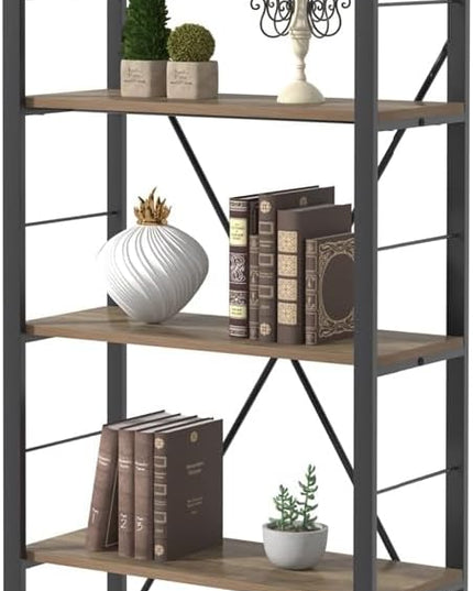 FOLUBAN 5 Tier Tall Bookshelf, Industrial Vintage Book Shelf, Rustic Wood and Metal Bookcase for Home Office Bedroom, Oak - LeafyLoom