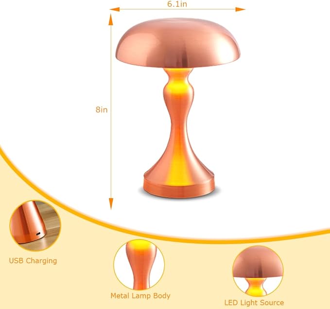Portable Metal Desk Lamp,3-Color Touch Control, Rechargeable Battery - Ideal Bedside Lamp for Bedroom Nightstand - LeafyLoom