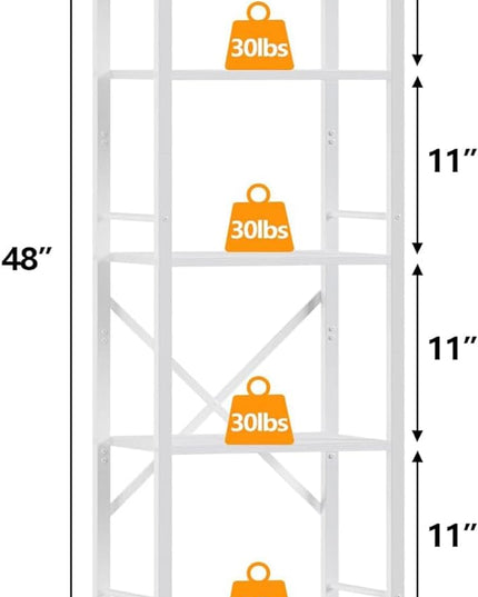 Furologee White Bookshelf 5 Tier Bookcase, Tall Narrow Bookshelves, Modern Freestanding Shelf Units, Metal and Wood Display Storage Corner Shelves Organizer for Bedroom, Living Room, Office, Bathroom - LeafyLoom