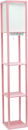 Simple Designs LF1037-LPK Floor Lamp Etagere Organizer Storage Shelf with 2 USB Charging Ports, 1 Charging Outlet and Linen Shade, Light Pink - LeafyLoom