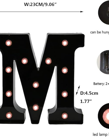 Light Up Black Alphabet Marquee Letters Sign LED Marquee Number Lights Sign for Night Light Home Bar Christmas Party Lamp Wedding Birthday Decoration M - LeafyLoom
