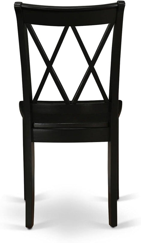 East West Furniture CLC-BLK-W Clarksville Dining Chairs - Double Cross Back Wooden Seat Chairs, Set of 2, Black - LeafyLoom