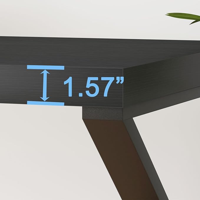 HSH Black Computer Desk, Long Home Office Laptop PC Desk, Large Industrial Metal Wood Executive Writing Gaming Workstation Desk, Modern Simple Student Study Work Table for Bedroom Living Room, 60 Inch - LeafyLoom