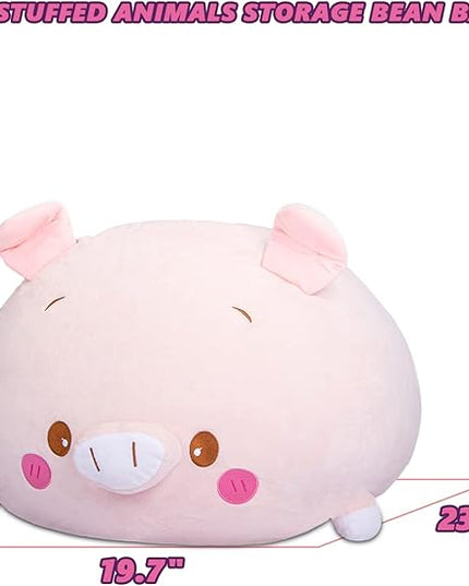Stuffed Animal Storage Bean Bag Chair Cover for Kids Pink Pig Plush Bean Bag Chair for Girls Large Size Toy Organizer Cover Only Without Filling - LeafyLoom