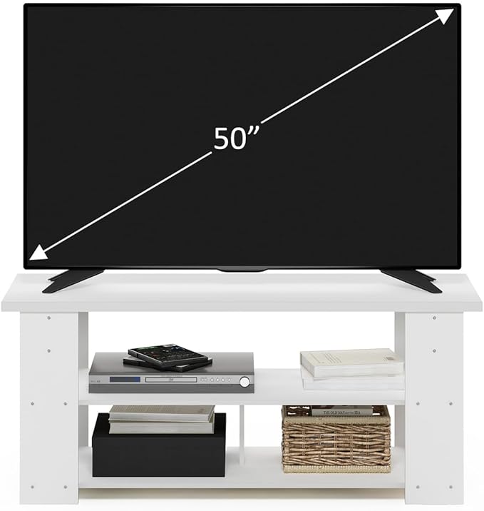 Furinno Jaya TV Stand Up to 55-Inch, White - LeafyLoom
