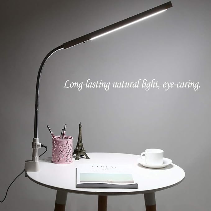 3 Types Desk Lamp with Clamp, Ultra Slim Desk Lamp, 360 Degree Rotation Metal Arm Eye Caring Lamp, for Reading, Study, Tattoo Light, Beauty Manicure - LeafyLoom