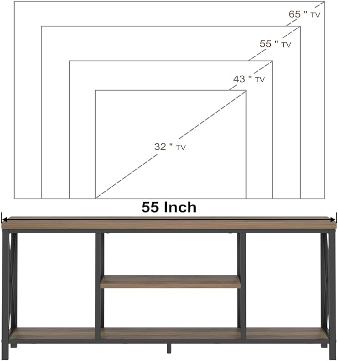 FOLUBAN TV Stand for TV up to 65 inch, Rustic Wood and Metal Entertainment Center with Storage Shelves, Modern Industrial Media TV Console Table for Living Room, Oak 55 inch - LeafyLoom