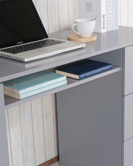 Madesa Computer Desk with 3 Drawers, 1 Door and 1 Storage Shelf, Wood Writing Home Office Workstation, Office Desk with Drawers - 30” H x 18” D x 53” W - Grey - LeafyLoom