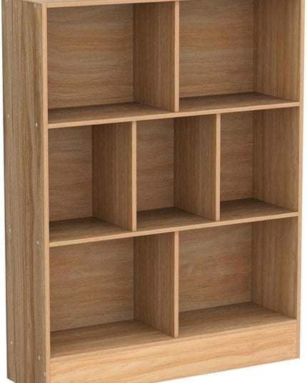 LEYAOYAO 7 Cube Bookshelf with Base,3 Tier Mid-Century Modern Natural Bookcase,Standing Wide Bookshelves Storage Organizer Shelf,Rustic Wood Display Cabinet Book Shelves for Bedroom,Living Room,Office - LeafyLoom