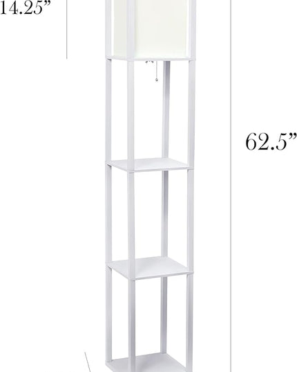 Simple Designs LF1014-WHT-LB Three Shelf Etagere Organizer Storage Floor Lamp with White Linen Shade for Living Room, Bedroom, Office, Hallway, White, with Feit LED Bulb Included - LeafyLoom