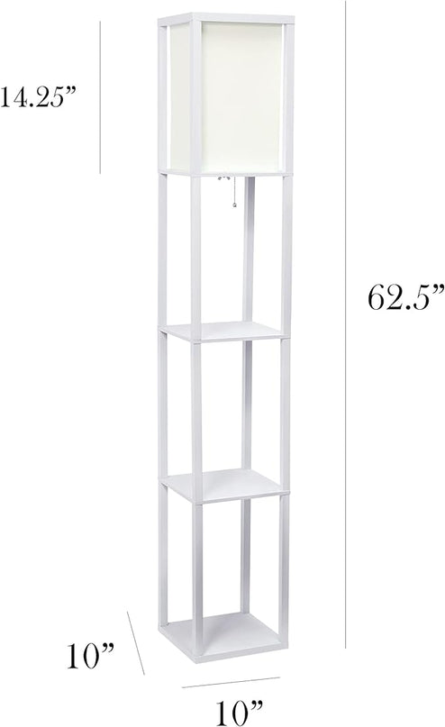 Simple Designs LF1014-WHT-LB Three Shelf Etagere Organizer Storage Floor Lamp with White Linen Shade for Living Room, Bedroom, Office, Hallway, White, with Feit LED Bulb Included - LeafyLoom