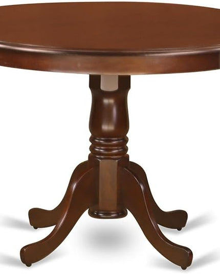 East West Furniture HLGR5-MAH-W 5 Piece Dining Room Furniture Set Includes a Round Dining Table with Pedestal and 4 Wood Seat Chairs, 42x42 Inch, Mahogany - LeafyLoom