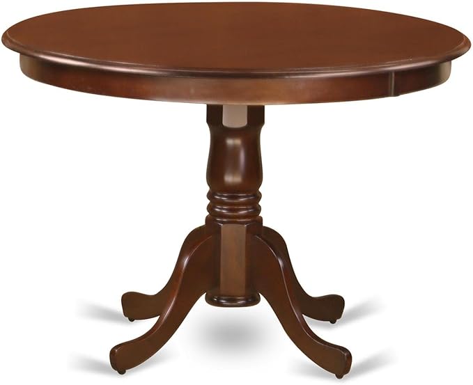 East West Furniture HLNO3-MAH-C 3 Piece Modern Dining Table Set Contains a Round Wooden Table with Pedestal and 2 Linen Fabric Upholstered Dining Chairs, 42x42 Inch, Mahogany - LeafyLoom