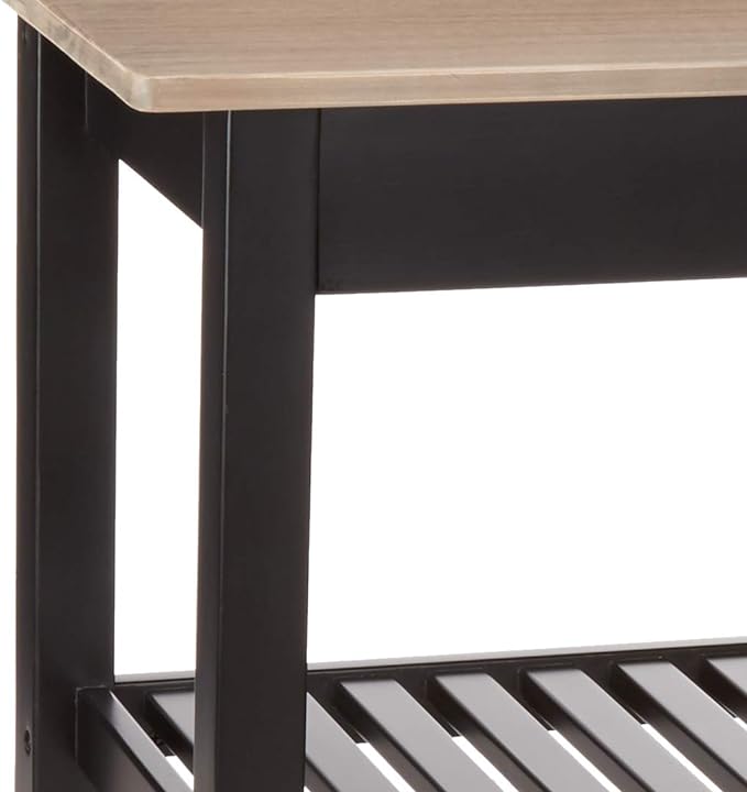 Amazon Basics 2 shelves Kitchen Island Cart with Storage, Solid Wood Top and Wheels, 35.4 x 18 x 36.5 inches, Gray-wash and Black - LeafyLoom