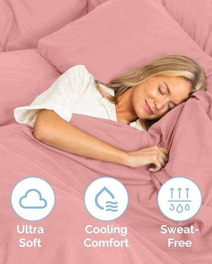 Queen Size 4 Piece Sheet Set - Comfy Breathable & Cooling Sheets - Hotel Luxury Bed Sheets for Women & Men - Deep Pockets, Easy-Fit, Soft & Wrinkle Free Sheets - Baby Pink Oeko-Tex Bed Sheet Set - LeafyLoom