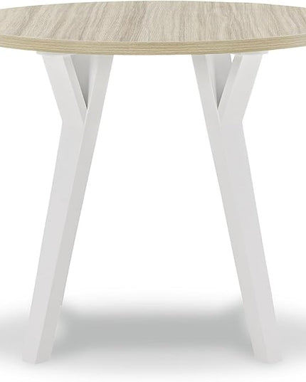 Signature Design by Ashley Grannen Modern Round Dining Room Table, White & Natural Wood - LeafyLoom