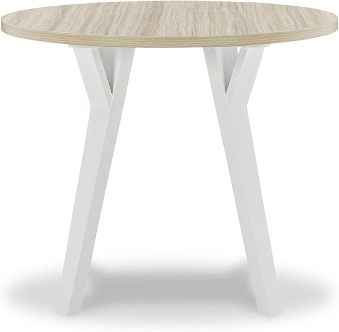 Signature Design by Ashley Grannen Modern Round Dining Room Table, White & Natural Wood - LeafyLoom