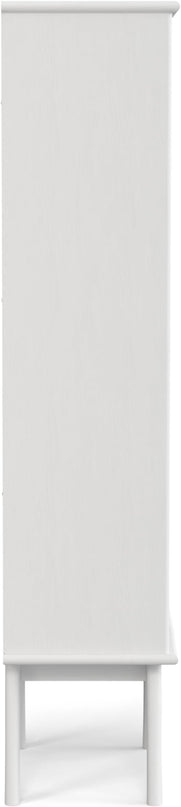 SIMPLIHOME Draper SOLID HARDWOOD 64 inch x 22 inch Mid Century Modern Bookcase and Storage Unit in White for The Living Room, Study Room and Office - LeafyLoom